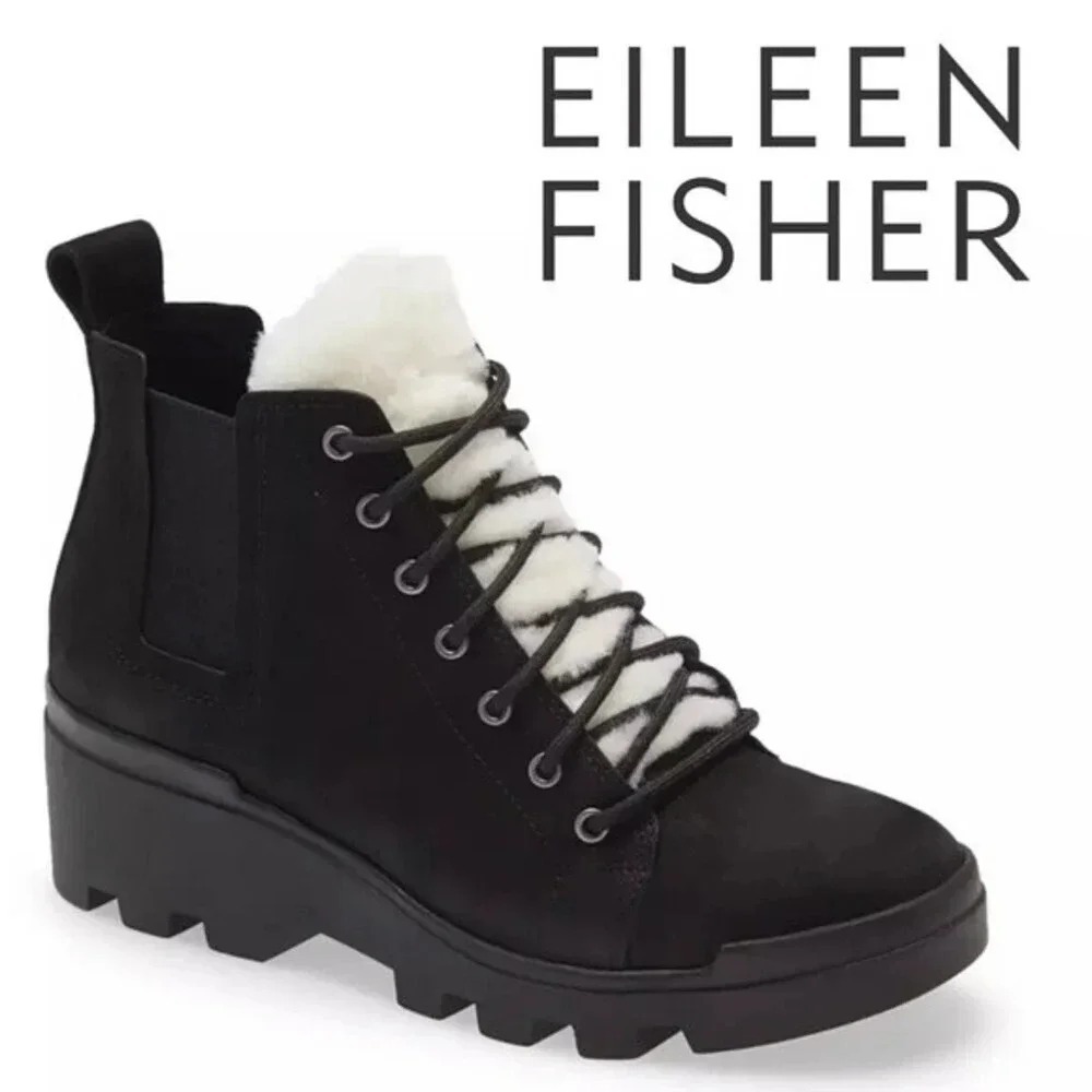 NEW, Eileen Fisher, Calm, Suede Shearling Booties Size 7